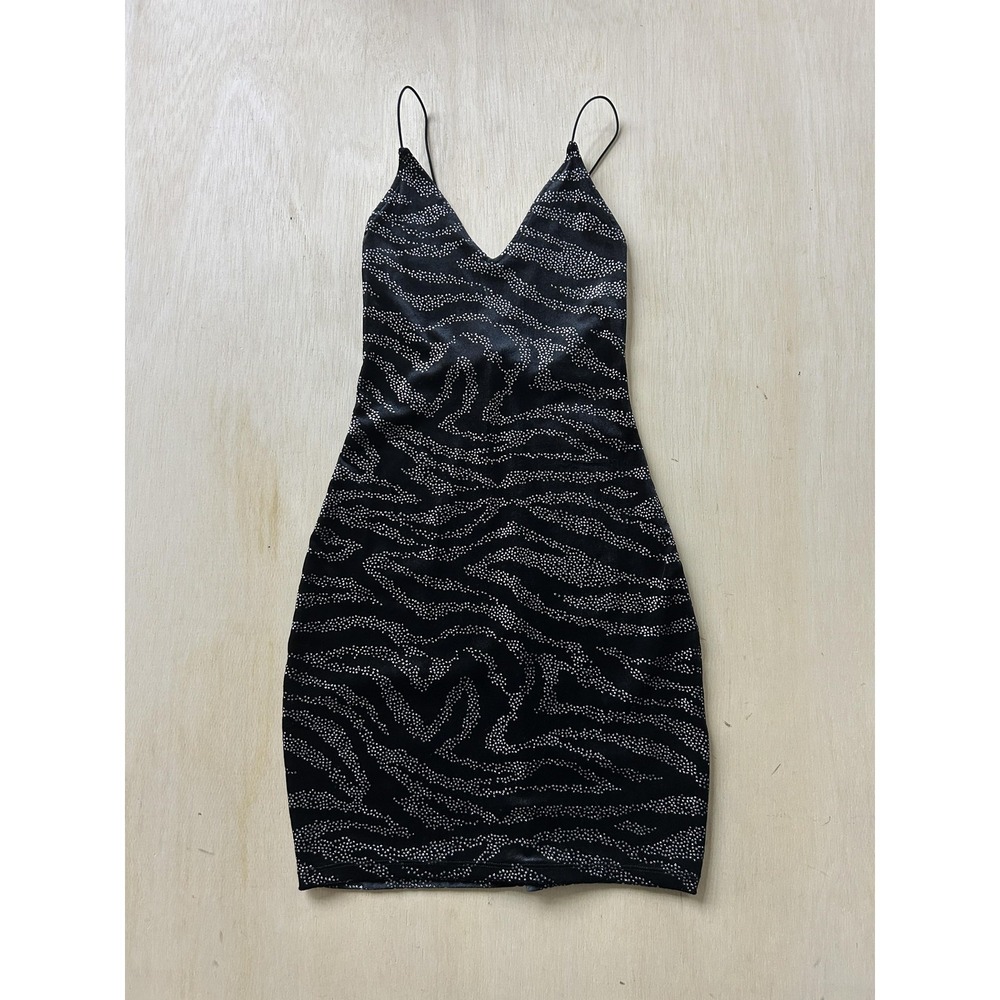 H&M Divided Dress Womens Small Black Animal Print Velvet Slip Rhinestone Strappy